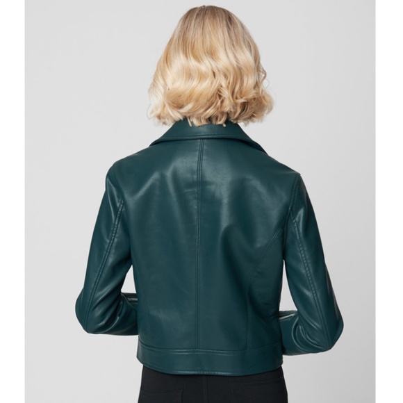 BlankNYC High Collar Vegan Leather Sky Walker Hunter Green Moto Jacket XS - Picture 3 of 16